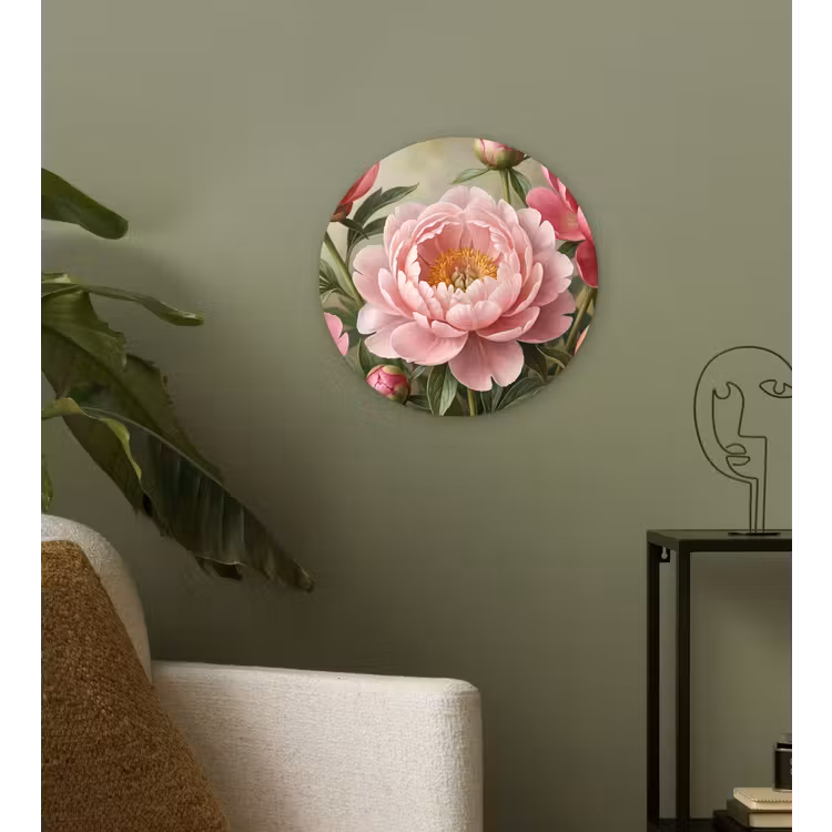 Bloemen - Roze - Klassiek - Gedetailleerd - Natuur Wandcirkel kunststof plaat 5mm dik klein -sfeer3