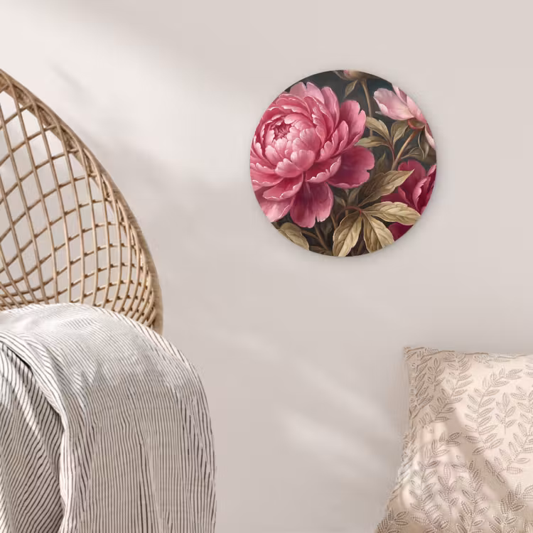 Bloemen - Roze - Klassiek - Natuur Wandcirkel kunststof plaat 5mm dik klein -sfeer5
