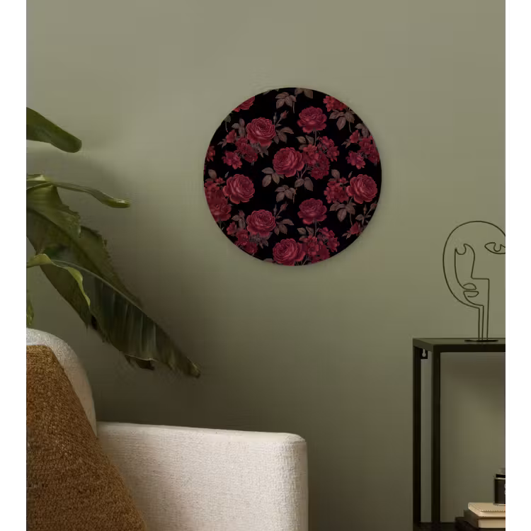 Bloemen - Roos - Patroon - Klassiek - Rood Wandcirkel kunststof plaat 5mm dik klein -sfeer3