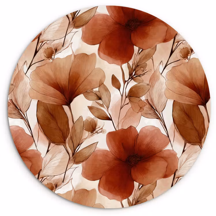 Bloemen - Aquarel - Botanisch - Terracotta Wandcirkel kunststof plaat 5mm dik klein 188 -3d