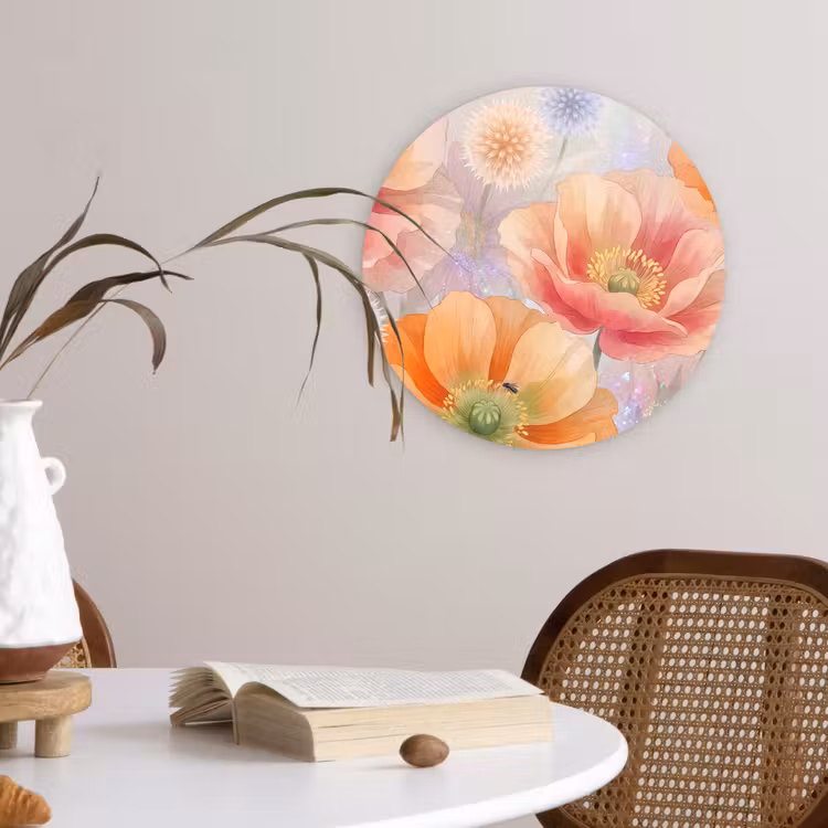 Bloemen - Aquarel - Natuur - Modern - Kleurrijk Wandcirkel kunststof plaat 5mm dik klein -sfeer4