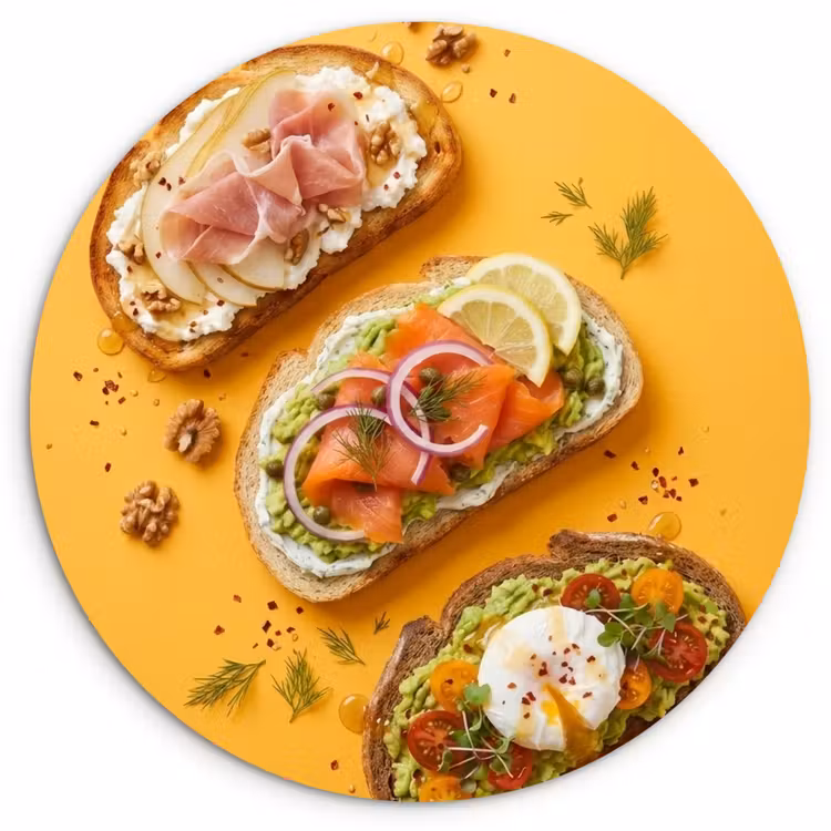Eten - Brood - Ontbijt - Modern - Kleurrijk Wandcirkel kunststof plaat 5mm dik klein -3d