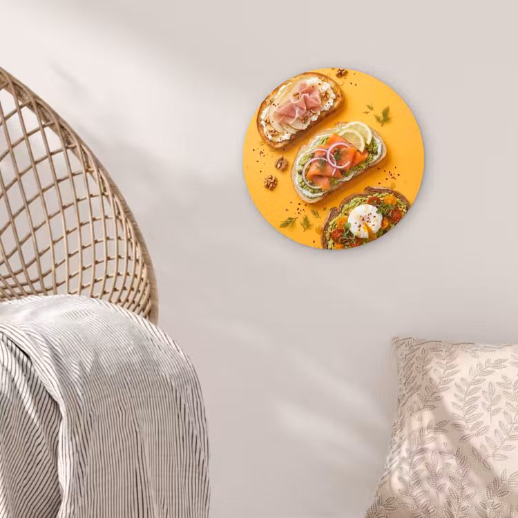 Eten - Brood - Ontbijt - Modern - Kleurrijk Wandcirkel kunststof plaat 5mm dik klein -sfeer5