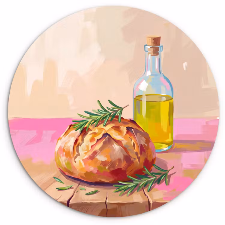 Eten - Brood - Olijfolie - Abstract - Keuken Wandcirkel kunststof plaat 5mm dik klein -3d