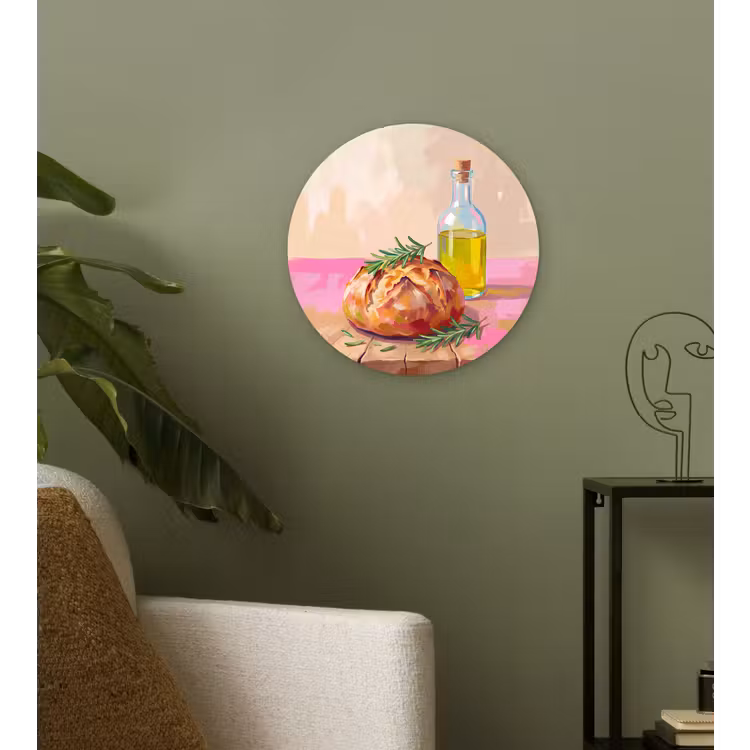 Eten - Brood - Olijfolie - Abstract - Keuken Wandcirkel kunststof plaat 5mm dik klein -sfeer3