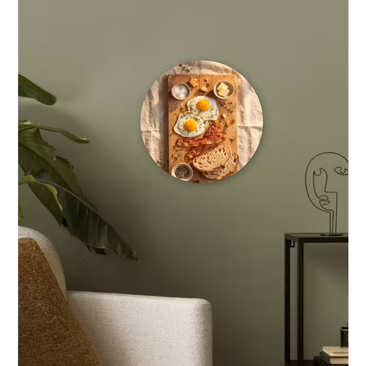 Eten - Ontbijt - Hout - Rustiek - Geel Wandcirkel kunststof plaat 5mm dik klein -sfeer3