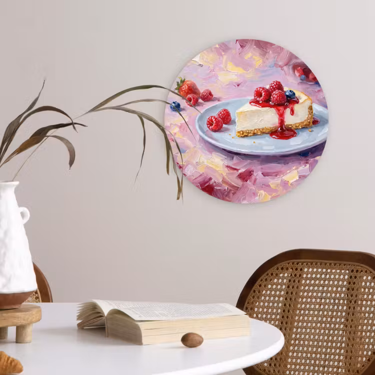 Eten - Cheesecake - Bessen - Abstract - Roze Wandcirkel kunststof plaat 5mm dik klein -sfeer4