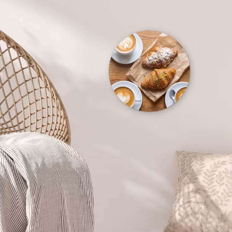 Eten - Croissant - Koffie - Ontbijt - Modern Wandcirkel kunststof plaat 5mm dik klein -sfeer5