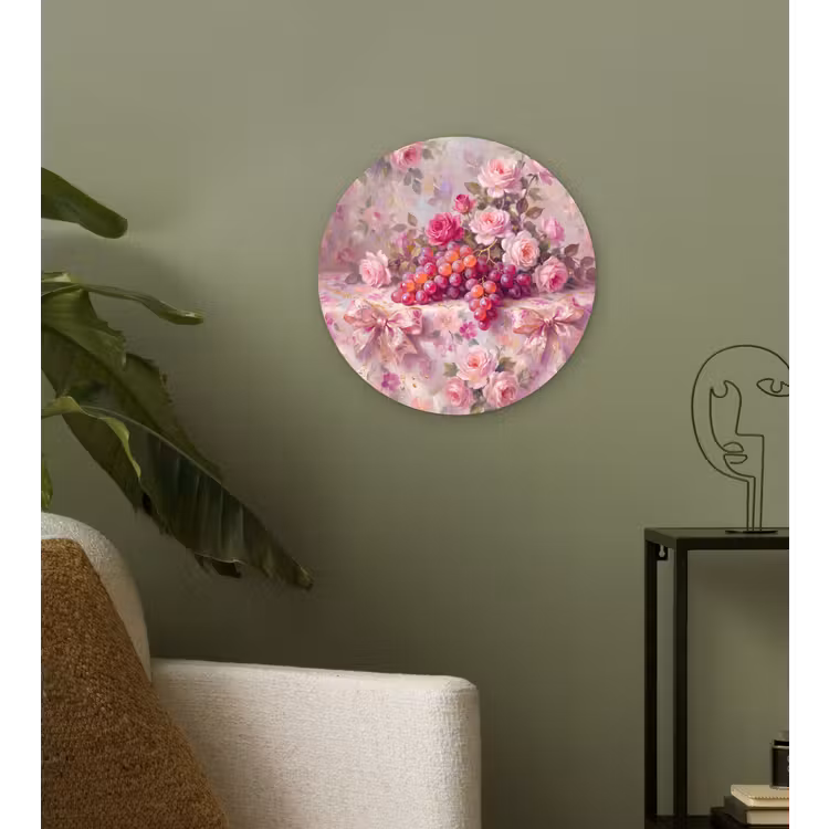 Eten - Bloemen - Stilleven - Roze - Goud Wandcirkel kunststof plaat 5mm dik klein -sfeer3