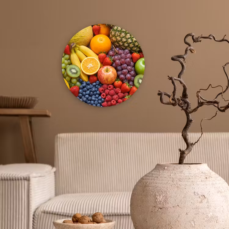 Eten - Fruit - Vers - Kleurrijk - Voeding Wandcirkel kunststof plaat 5mm dik klein -sfeer1