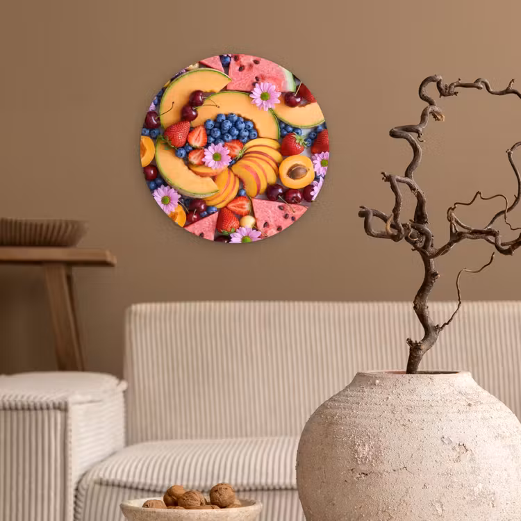 Eten - Fruit - Zomer - Kleurrijk Wandcirkel kunststof plaat 5mm dik klein -sfeer1
