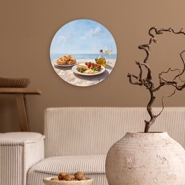 Eten - Middellandse Zee - Natuur - Geschilderd Wandcirkel kunststof plaat 5mm dik klein -sfeer1