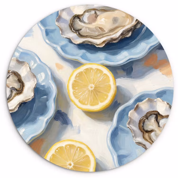 Eten - Oesters - Citroenen - Modern - Geel Wandcirkel kunststof plaat 5mm dik klein -3d