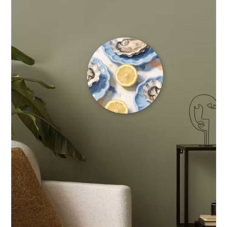Eten - Oesters - Citroenen - Modern - Geel Wandcirkel kunststof plaat 5mm dik klein -sfeer3