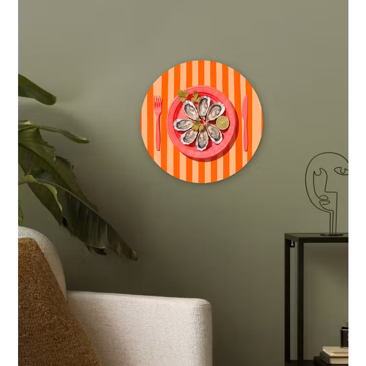 Eten - Oester - Zeevruchten - Oranje - Modern Wandcirkel kunststof plaat 5mm dik klein -sfeer3