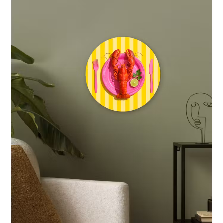 Eten - Roze - Geel - Modern - Culinaire Wandcirkel kunststof plaat 5mm dik klein -sfeer3