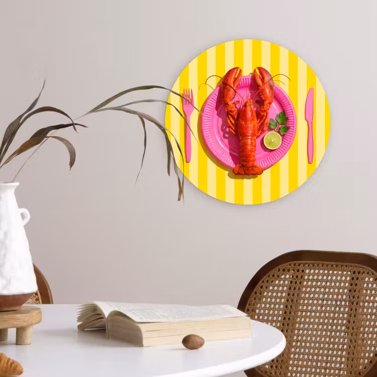Eten - Roze - Geel - Modern - Culinaire Wandcirkel kunststof plaat 5mm dik klein -sfeer4