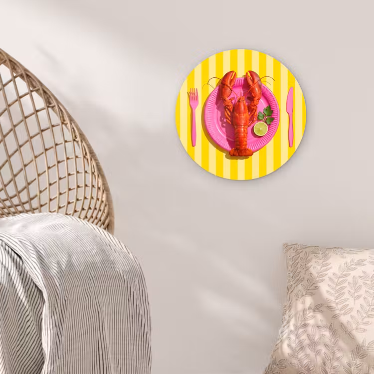Eten - Roze - Geel - Modern - Culinaire Wandcirkel kunststof plaat 5mm dik klein -sfeer5