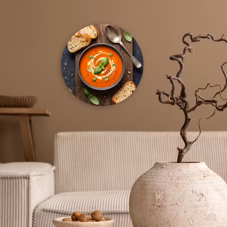 Eten - Soep - Basilicum - Rustiek - Rood Wandcirkel kunststof plaat 5mm dik klein -sfeer1