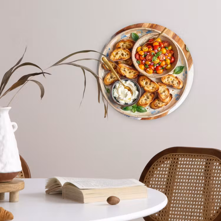 Eten - Tomaat - Brood - Kleurrijk - Keuken Wandcirkel kunststof plaat 5mm dik klein -sfeer4