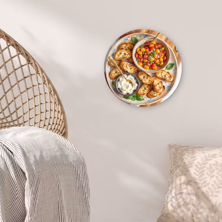 Eten - Tomaat - Brood - Kleurrijk - Keuken Wandcirkel kunststof plaat 5mm dik klein -sfeer5