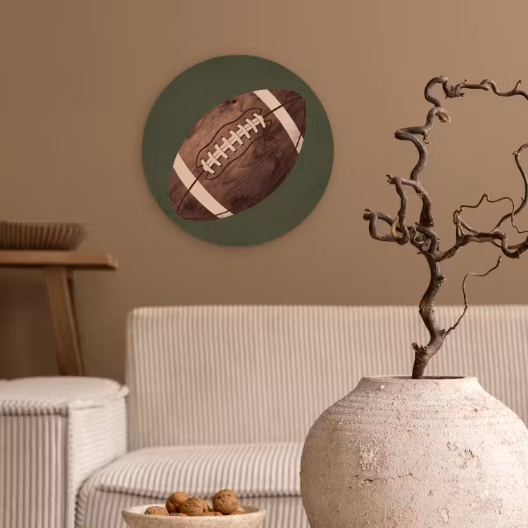Football - Hout - Sport - Groen Wandcirkel kunststof plaat 5mm dik klein -sfeer1