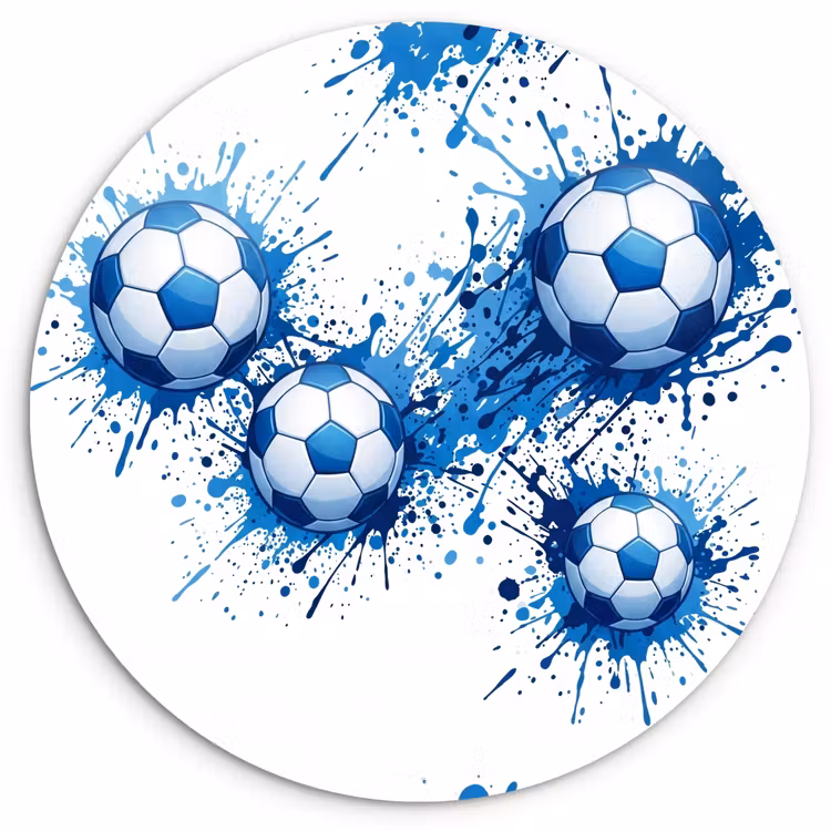 Voetballen - Verf - Sport - Blauw Wandcirkel kunststof plaat 5mm dik klein -3d