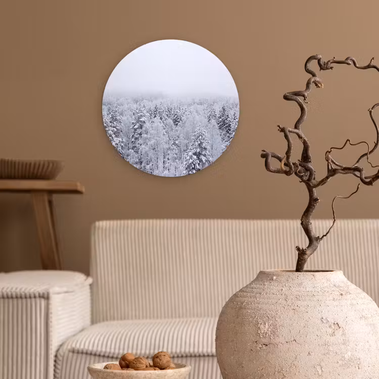 Bos - Sneeuw - Winter - Natuur - Wit Wandcirkel kunststof plaat 5mm dik klein -sfeer1