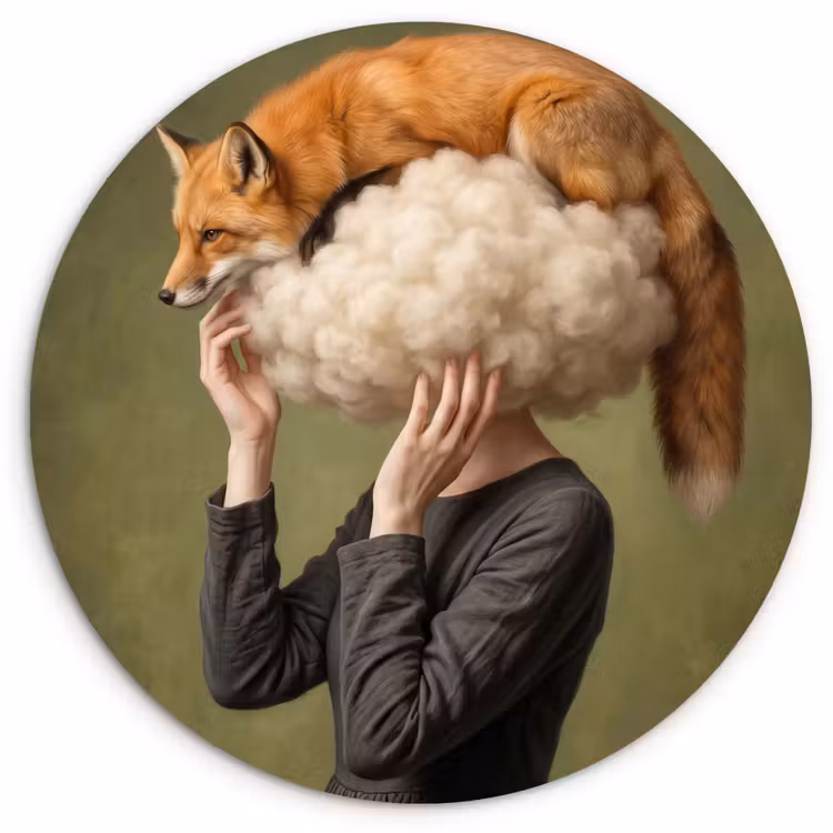 Vos - Surrealistisch - Groen Wandcirkel kunststof plaat 5mm dik klein -3d