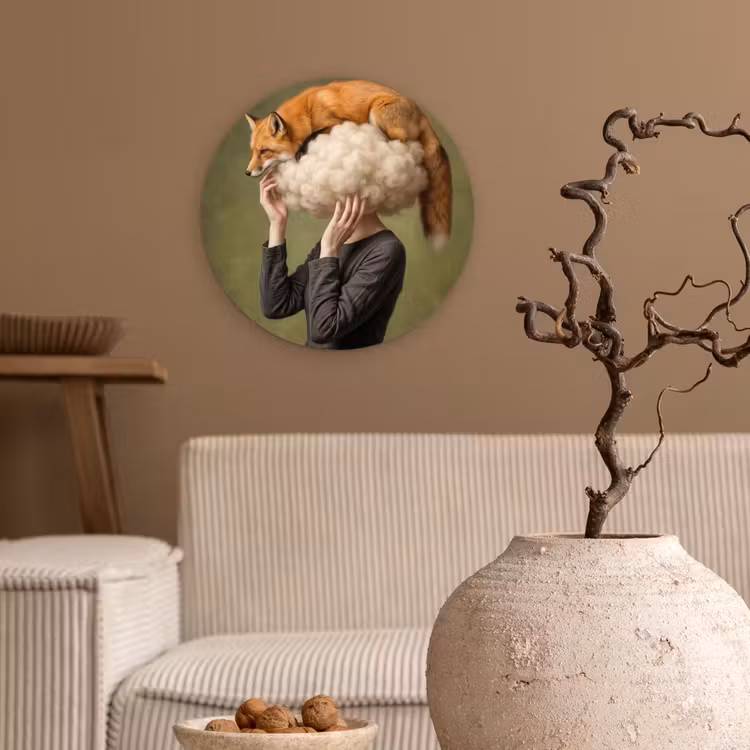 Vos - Surrealistisch - Groen Wandcirkel kunststof plaat 5mm dik klein -sfeer1