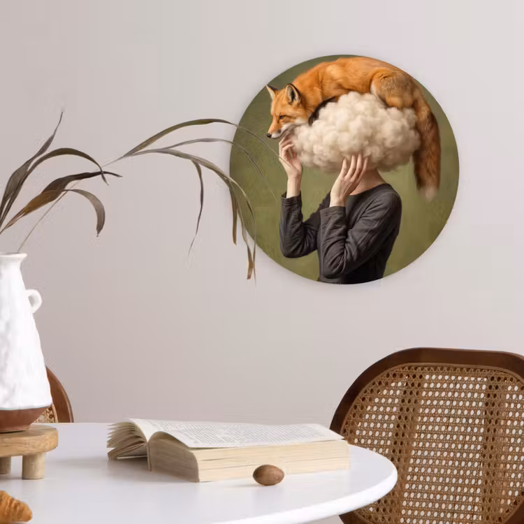 Vos - Surrealistisch - Groen Wandcirkel kunststof plaat 5mm dik klein -sfeer4