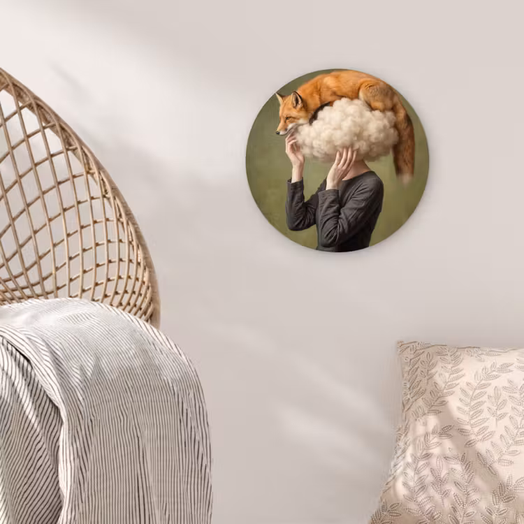Vos - Surrealistisch - Groen Wandcirkel kunststof plaat 5mm dik klein -sfeer5