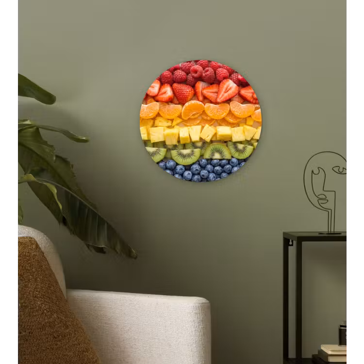 Fruit - Regenboog - Gezond - Kleurrijk Wandcirkel kunststof plaat 5mm dik klein -sfeer3