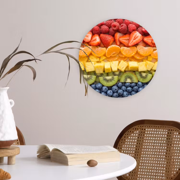 Fruit - Regenboog - Gezond - Kleurrijk Wandcirkel kunststof plaat 5mm dik klein -sfeer4
