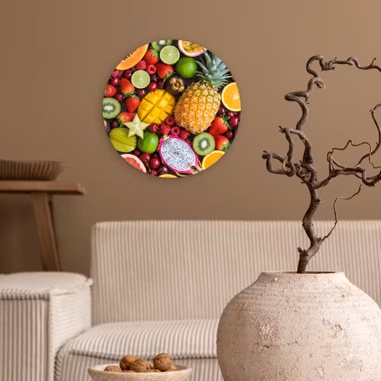 Fruit - Assortiment - Vers - Gezond - Kleurrijk Wandcirkel kunststof plaat 5mm dik klein -sfeer1