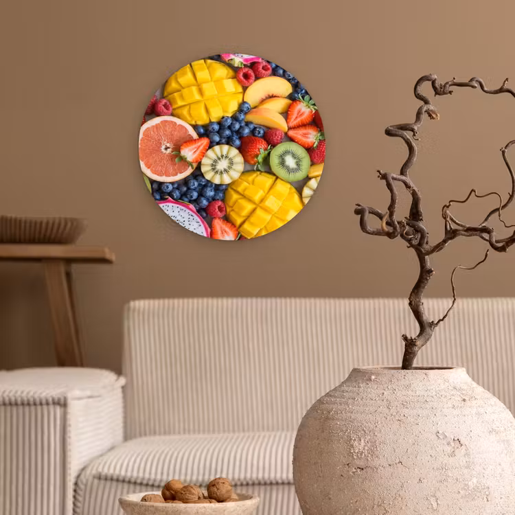 Fruit - Versneden - Kleurrijk - Eten - Gezond Wandcirkel kunststof plaat 5mm dik klein -sfeer1