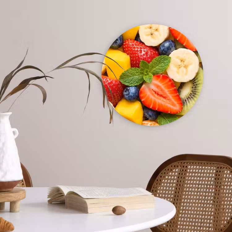 Fruit - Plakjes - Eten - Kleurrijk Wandcirkel kunststof plaat 5mm dik klein -sfeer4