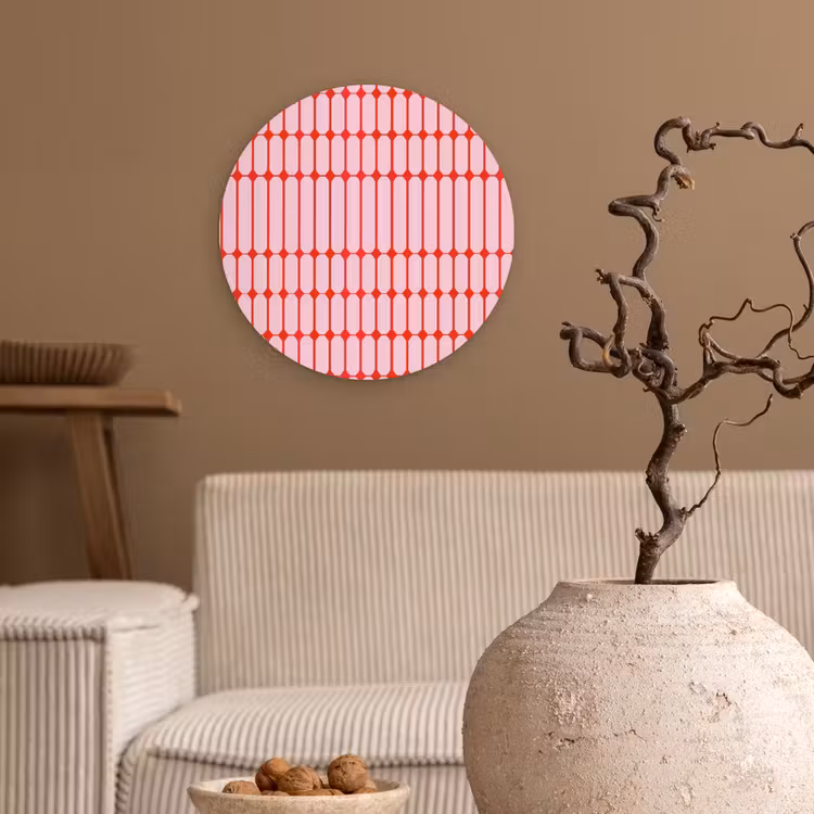Geometrisch - Minimalistisch - Rood - Roze Wandcirkel kunststof plaat 5mm dik klein 188 -sfeer1