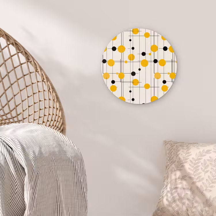 Geometrisch - Retro - Lijnen - Okergeel - Zwart Wandcirkel kunststof plaat 5mm dik klein 188 -sfeer5