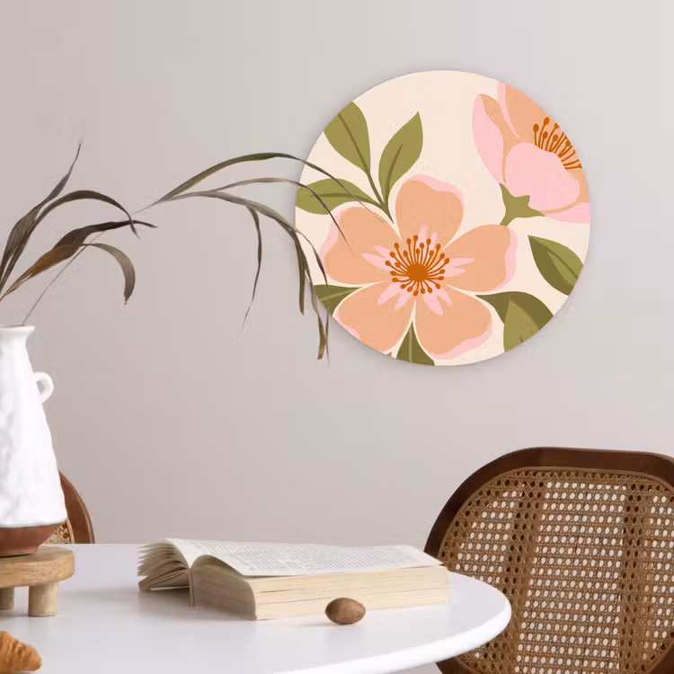 Grafisch - Bloemen - Roze Wandcirkel kunststof plaat 5mm dik klein -sfeer4