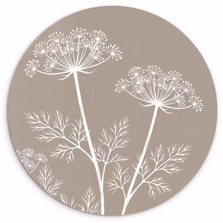 Grafisch - Fluitenkruid - Taupe Wandcirkel kunststof plaat 5mm dik klein -3d