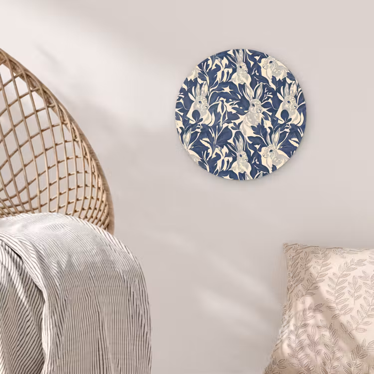 Hazen - Bladeren - Patroon - Blauw - Beige Wandcirkel kunststof plaat 5mm dik klein 188 -sfeer5