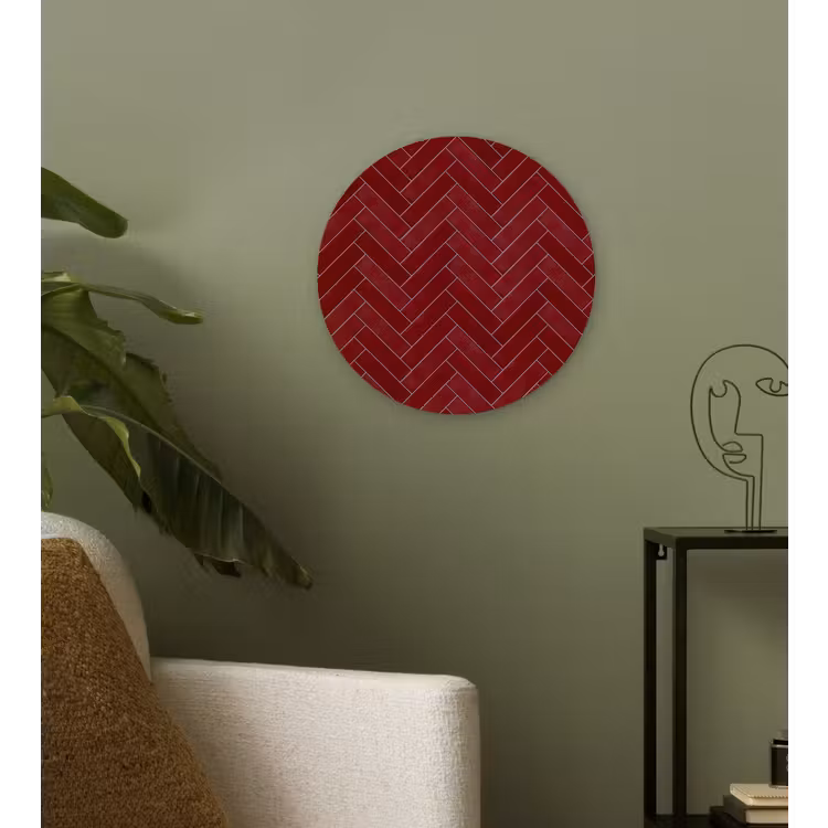 Visgraat - Wandtegel - Bordeaux - Rood Wandcirkel kunststof plaat 5mm dik klein 188 -sfeer3