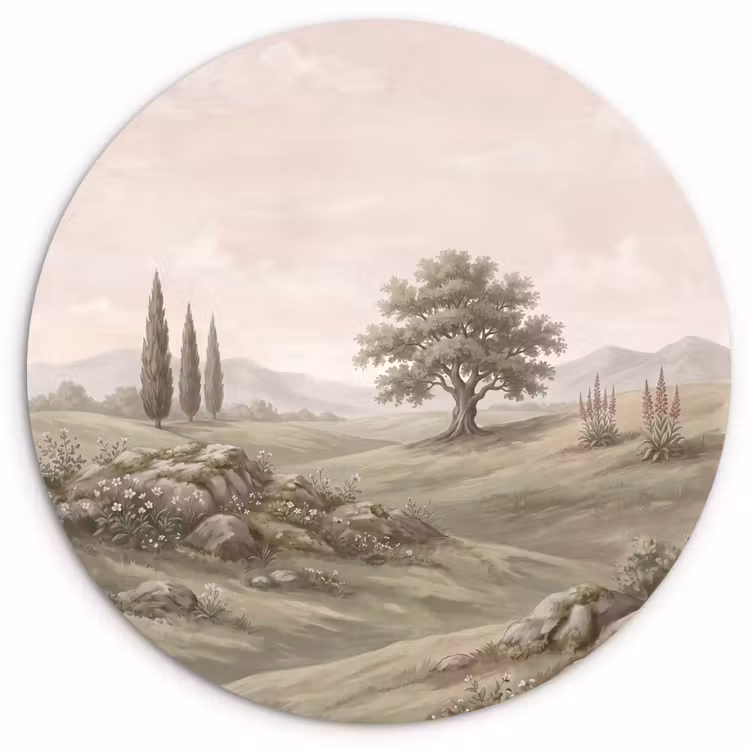 Heuvellandschap - Bomen - Natuur - Groen Wandcirkel kunststof plaat 5mm dik klein -3d