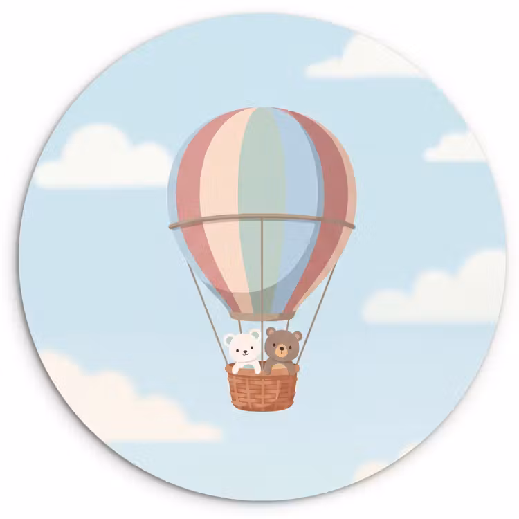Luchtballon - Beren - Pastel Wandcirkel kunststof plaat 5mm dik klein -3d