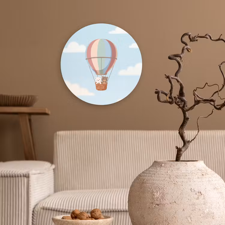 Luchtballon - Beren - Pastel Wandcirkel kunststof plaat 5mm dik klein -sfeer1