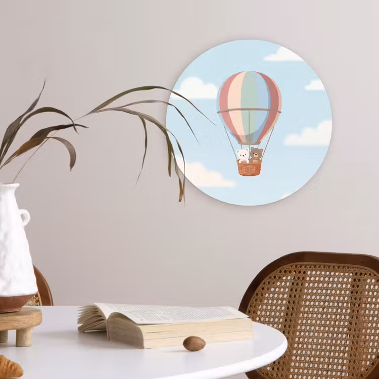 Luchtballon - Beren - Pastel Wandcirkel kunststof plaat 5mm dik klein -sfeer4