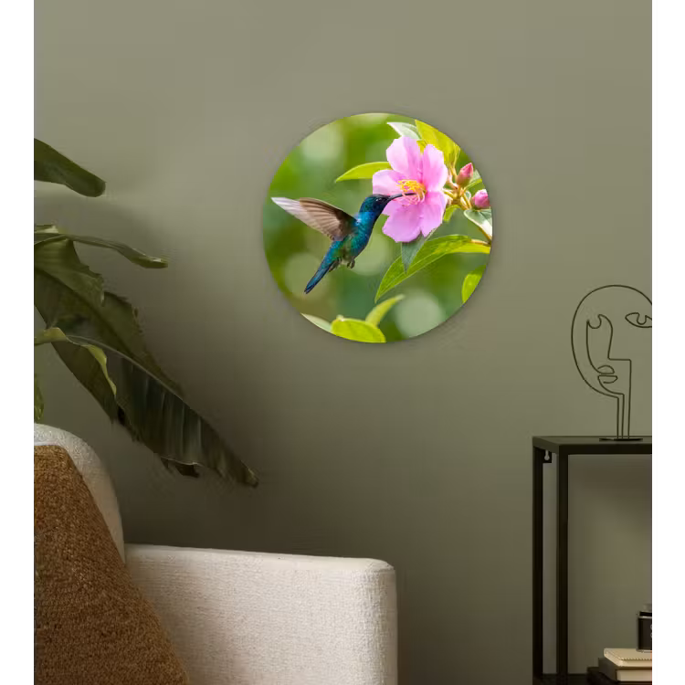 Kolibrie - Bloem - Natuur - Groen Wandcirkel kunststof plaat 5mm dik klein -sfeer3
