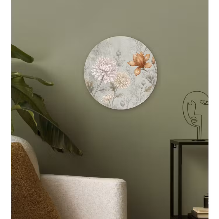 Illustratie - Bloemen - Groen Wandcirkel kunststof plaat 5mm dik klein -sfeer3
