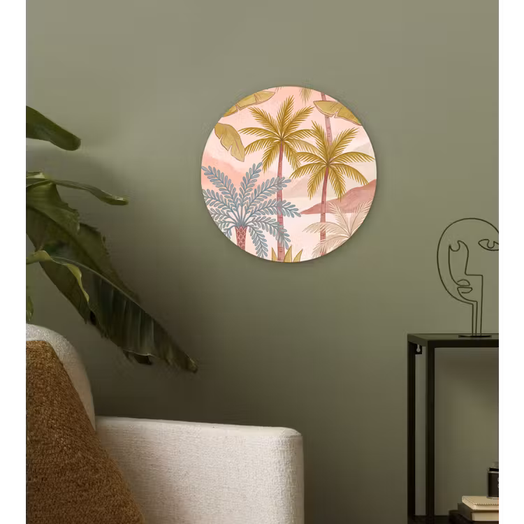 Illustratie - Palmbomen - Kleurrijk Wandcirkel kunststof plaat 5mm dik klein -sfeer3